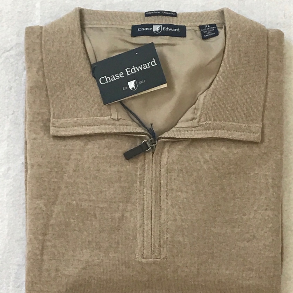 NWT 3XL Chase Edward Men’s Italian Merino Wool 1/4-Zip Windproof Golf Sweater
